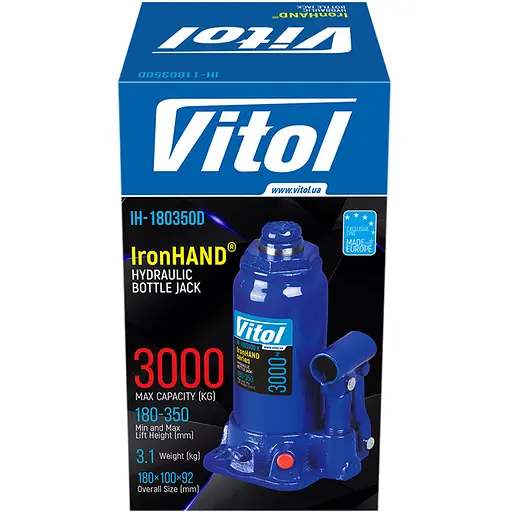 Домкрат гідравлічний телескопічний Iron Hand 3 т 180-343 мм 3.1 кг коробка (IH-180350D) - фото 7