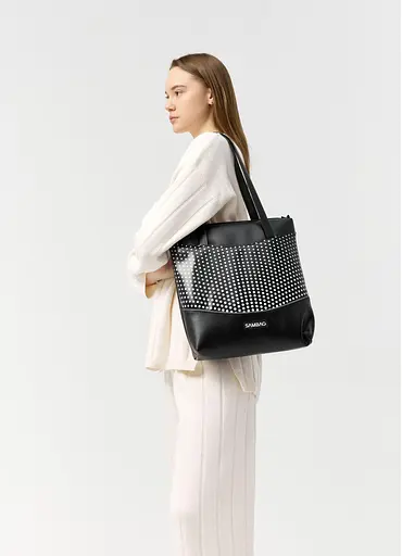 Женская сумка Sambag Shoper NOVA черная с принтом "Dots" 34 х 30 х 7 см (93140301) - фото 1