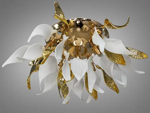 Красивая люстра с керамическими элементами под потолок, 10 ламп, золото. - фото 2