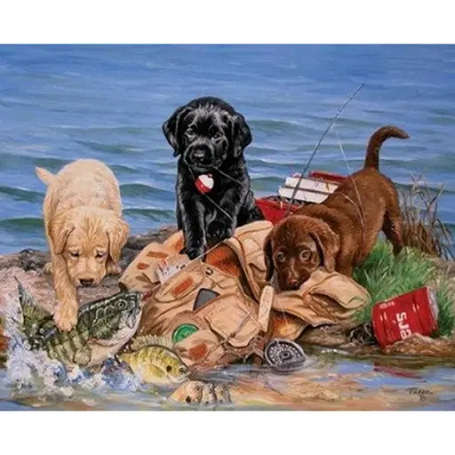 Алмазна мозаїка на підрамнику Маленькі помічники 40*50 см, з принт. рамою - фото 1