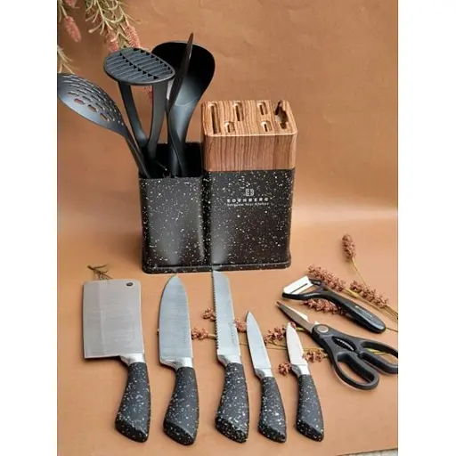Набор кухонных ножей Edenberg EB-11098 из 12 предметов на стойке Черный - фото 4