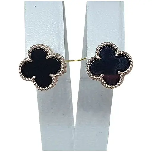 Золотые серьги Платон Клевер с агатом. 1С128/67Б