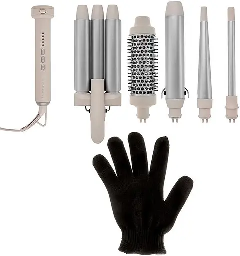 Плойка Remington Trendology, 92 Вт, температурных режимов 5, 130-210 С, 5 насадок, перчатка, керамика, белый