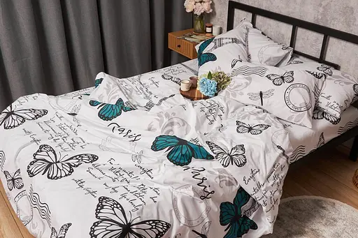 Комплект постельного белья Бязь Gold Люкс Green Butterflies полуторный евро 160х220 наволочки 4х50х70 - фото 4