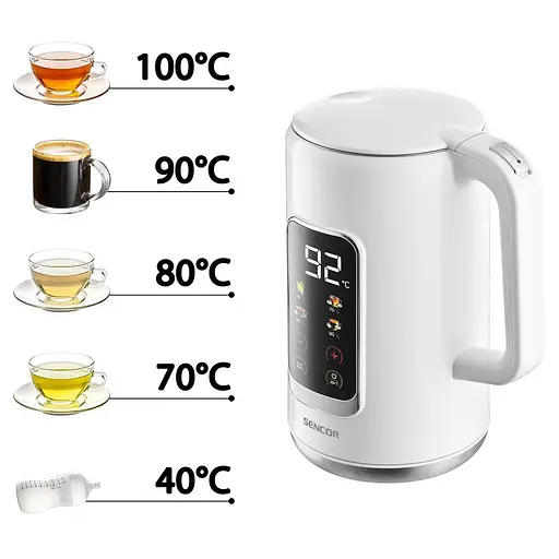 Електрочайник Sencor 1.7 л Strix LED дисплей подвійні стінки сенсорне керування білий - фото 2