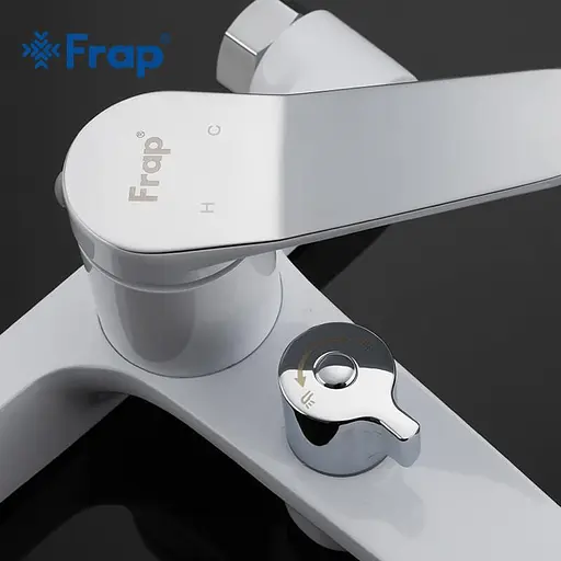 F3245 Змішувач для ванни одноричажний короткий литий гусак латунний корпус гайка Ø35 білий/хром Frap 1/10 Білий - фото 4