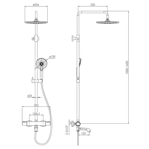 Душова система Volle Cromo Sistema 1580.090601, Хром - фото 2