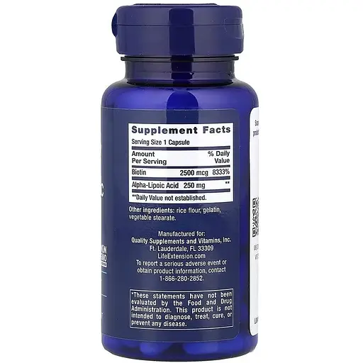 Альфа-ліпоєва кислота з біотином Life Extension 250 мг 60 капсул - фото 2