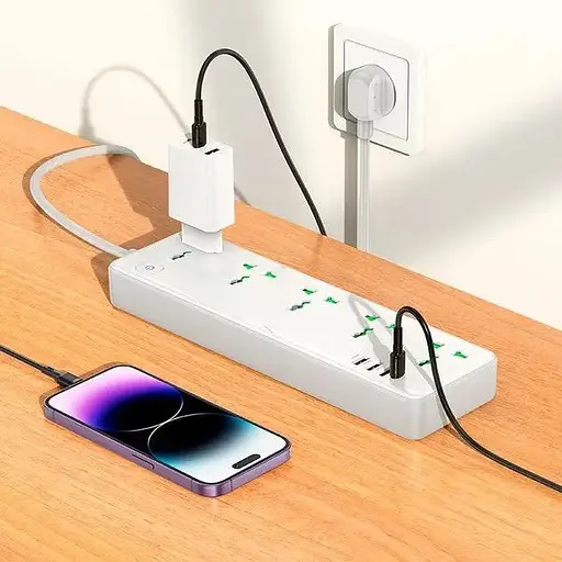 Подовжувач мережі Hoco AC13A на 5 розеток 3USB/1Type-C 10A 250V 1.5 м 2500W білий - фото 5