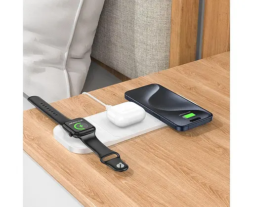 Зарядний пристрій бездротовий 3 в 1 HOCO CQ5 Step 22.5 W білий - фото 4