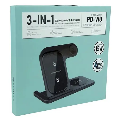 Бездротовий зарядний пристрій Proda PD-W8 3-в-1 для iWatch Airpods білий - фото 3