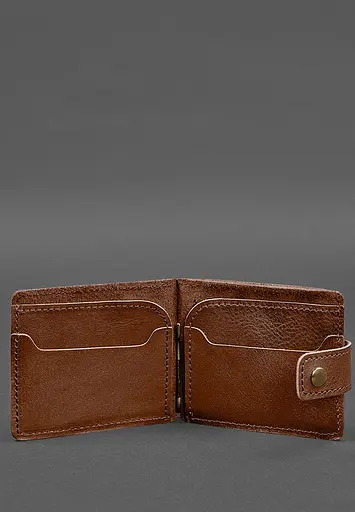 Кожаное портмоне 13.1 зажим с хлястиком светло-коичневый краст - фото 4