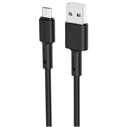 Кабель BOROFONE BX31 USB to Micro 2.4A, 1m, silicone, TPE connectors, Black - фото 1