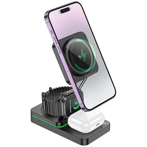 Зарядка Qi Hoco Consuelo folding 3-in-1 wireless fast charger CQ10 |15W| - фото 1