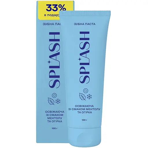 Зубная паста Splash освежающая с отбеливающим эффектом со вкусом ментола и огурца 100 мл (75+25г)