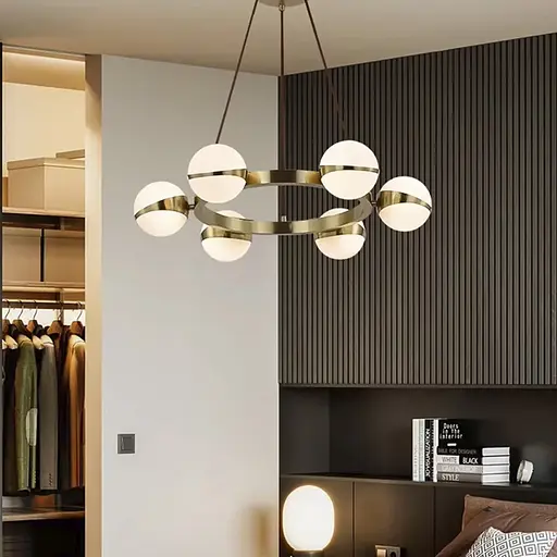 Элегантная латунная кольцевая люстра на 6 плафонов Ø 65 см | Ст. SG 51/6 AB+WT | Line F - фото 8