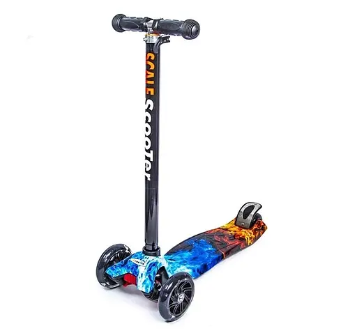 Трехколесный самокат Scale Scooter Maxi до 60 кг со светящимися колесами (Огонь и лед)