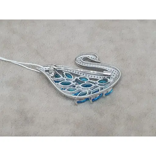 Срібна брошка Ірій Лебідь з фіанітами. 9540 - фото 2