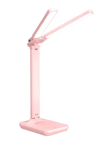 Настільна лампа зі акумулятором 2000 mAH, два плафона, сенсорним управлінням, поворотом на 180° Рожева  - фото 1