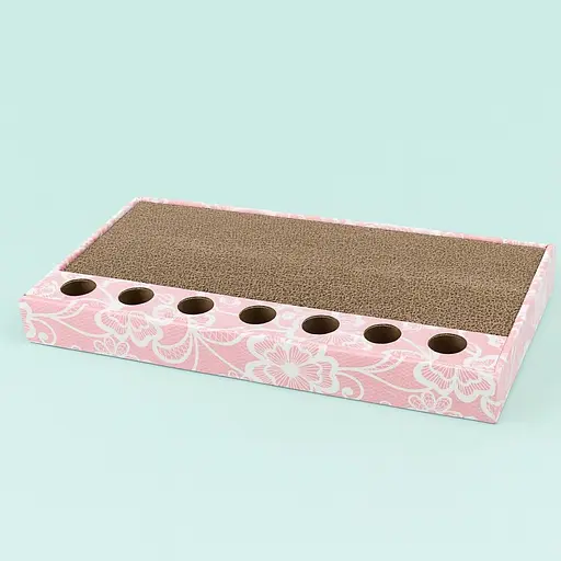 Когтеточка Trixie для кошек с двумя шариками и кошачьей мятой картонная розовая 48х5х25 см [CD] - фото 2