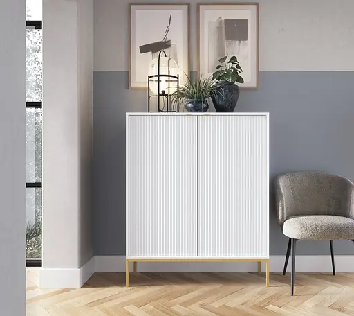 Комод высокий Perfect Home Новая/Nova 2-дверный с золотыми ножками K104 Белый (PFH-091233)