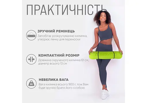 Коврик для йоги и фитнеса EasyFit TPE+TC 6 мм двухслойный, лимонный-серый (EF-1924-LGGY) - фото 2