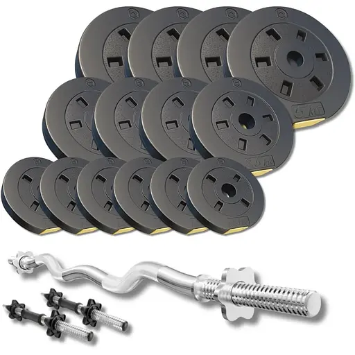 Набір зі штангою та гантелями Besport PowerPro 46кг з w-подібним грифом 120см