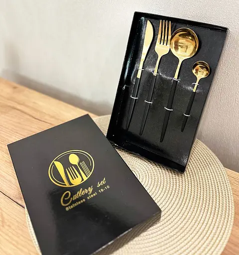 Набор столовых приборов A-Plus Cutlery set Gold на 1 персону 4 предмета Золотой - фото 7