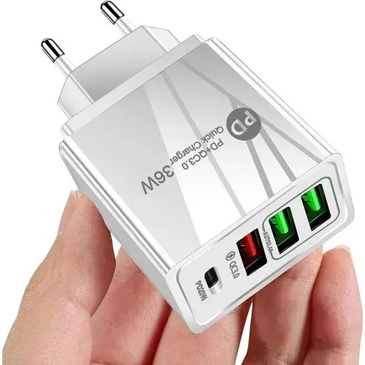 Зарядний пристрій Mirrow 3 USB Type-C Super Charge/Quick Charge 36W White (985741235) - фото 2