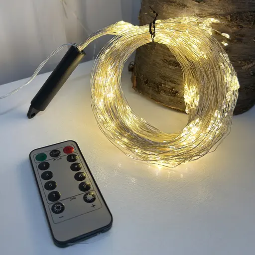 Світлодіодна гірлянда Роса-пучок Кінський хвіст 2 м 25 ниток 500 LED тепле біле світло білий провід з пультом 8 режимів - фото 6