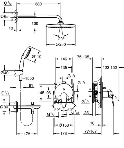 Душова система прихованого монтажу Grohe BauEdge з Tempesta 250 25291000, Хром - фото 3