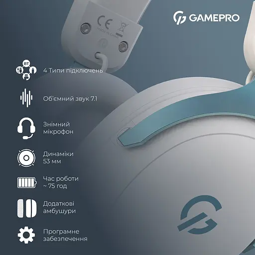 Ігрова гарнітура Gamepro Asgard Freya Pro бездротова (HSW201WB) - фото 5