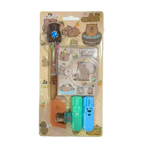 Набор Блокнот Капибара, 64 листа, ручка, 2 маркера, 2 скотча, диспенсер