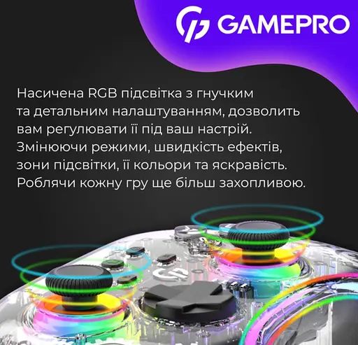 Геймпад джойстик GamePro GP-X13-T Xinput Bluetooth/2.4G/USB (Switch/PC/iOS/Android) Transparent - фото 15