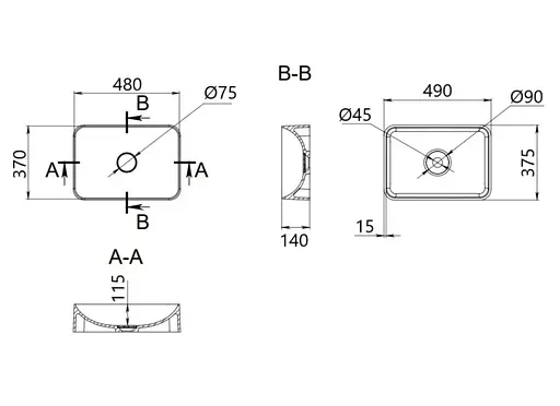 Раковина накладна Qtap Tern Beige, прямокутна, з донним клапаном QT17116069SB - фото 6