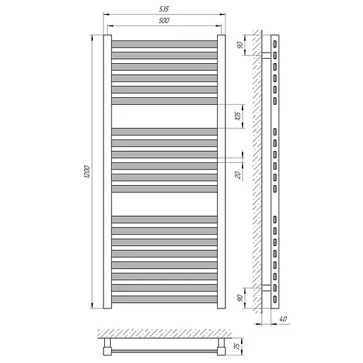 Водяна рушникосушка Laris Солар П20 500x1200 71207680, Хром - фото 4