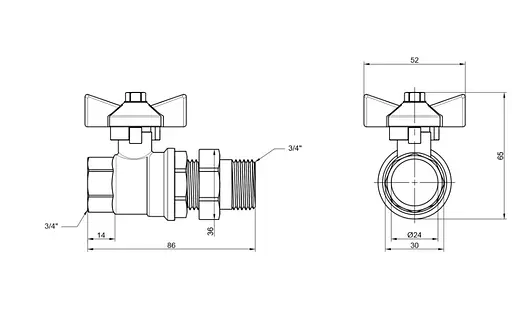 Кран шаровой Thermo Alliance "Американка" Standart 3/4" ВН прямой, PN40, бабочка SD220W20 - фото 8