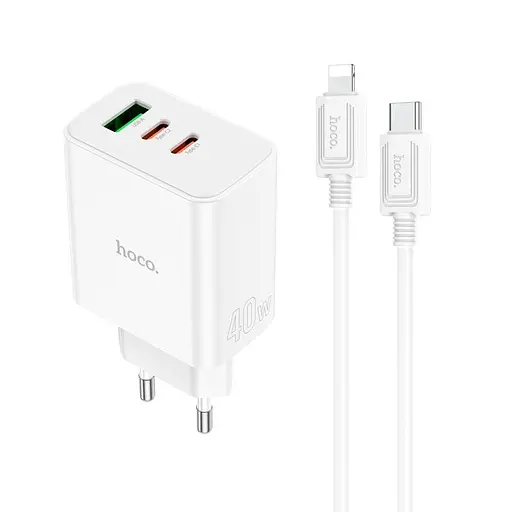 Зарядный комплект Hoco C126a Pure power three-port 40 W с кабелем USB-C USB-C - фото 1