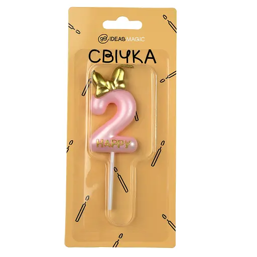 Свеча-цифра 2 розовая 6 см