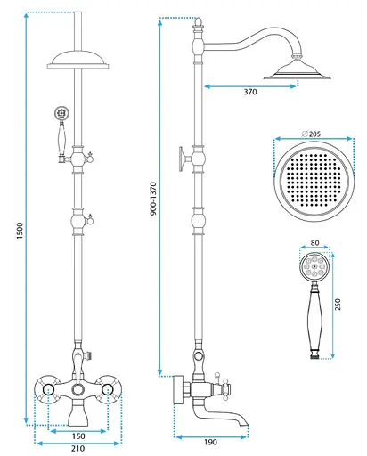 Душова система Rea Bergamo black з виливом REA-P5001, Чорний матовий - фото 6