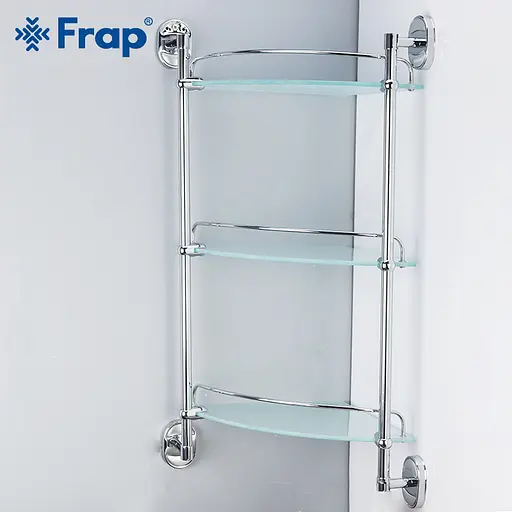 Полиця Frap скляна потрійна кутова 250x250 F1907-3 1/10, Хром - фото 4