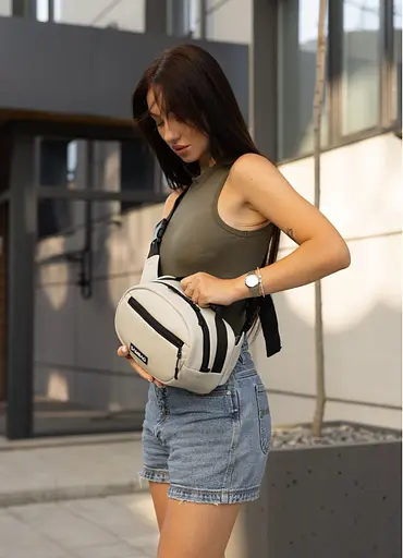 Сумка через плечо женская бананка Sambag Flex серая 30×17×10 см (85351030) - фото 3