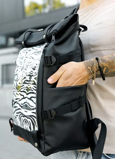 Рюкзак чоловічий Sambag RollTop Hacking чорний принт "Zebra" 41 х 30 х 16 см (24460146m) - фото 4
