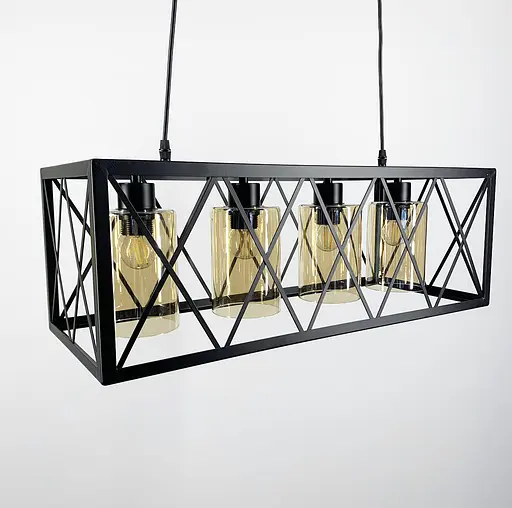 Підвісна люстра в металевому корпусі з плафонами Line.F Колір плафона Янтарний - фото 2