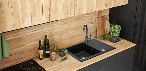 Кухонна мийка гранітна Rea North black metalic ZLE-00126, Чорний - фото 2