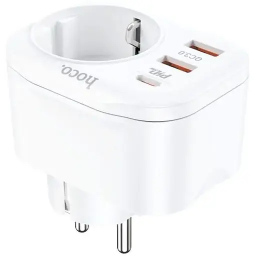Мережевий фільтр HOCO NS3 на 1 розетку + 2 USB + USB-C, 20W, 220В, White - фото 2