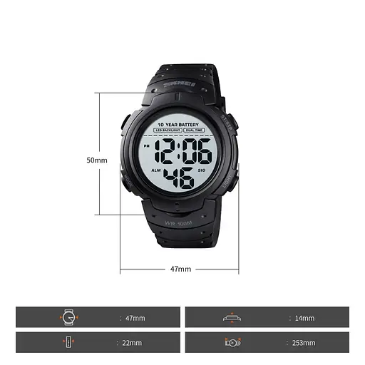 Чоловічий наручний спортивний годинник Skmei 1560 (Чорний) - фото 9