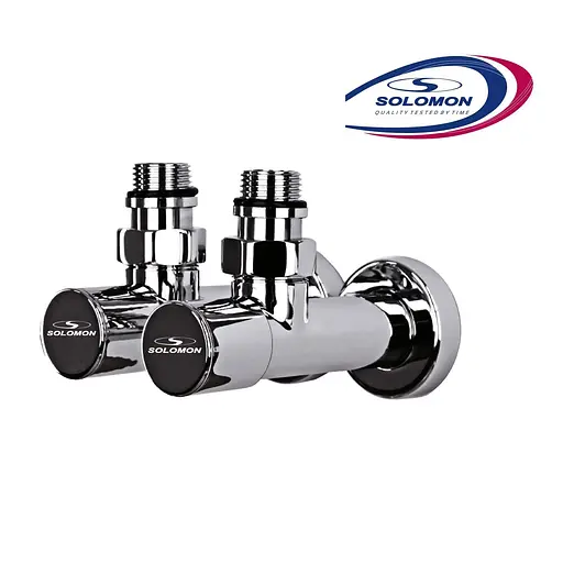 Кран вентильний кутовий з американкою Solomon Lux 1/2″ chrom 7777 (2шт. комплект) 000017504 - фото 2