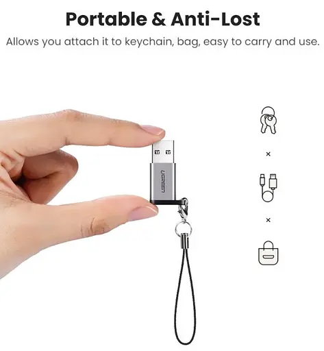 Адаптер Ugreen US276 USB3.0 to Type-C с карабином Space Grey Серый - фото 4