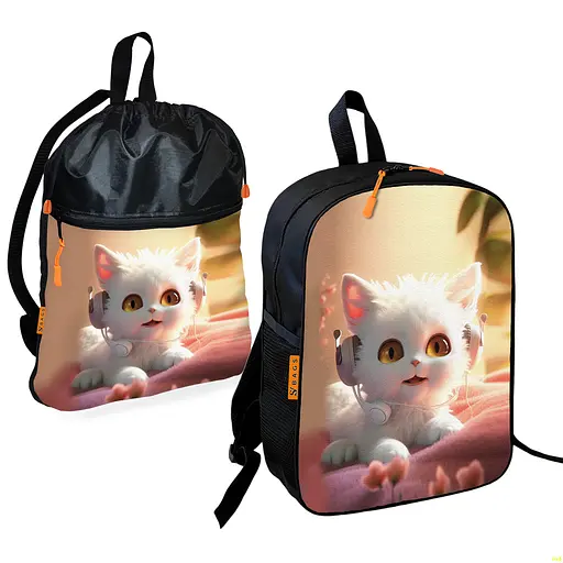 Школьный рюкзак детский с котенком + Сумка для обуви спортивной формы рюкзак-мешок для мальчика (01703)